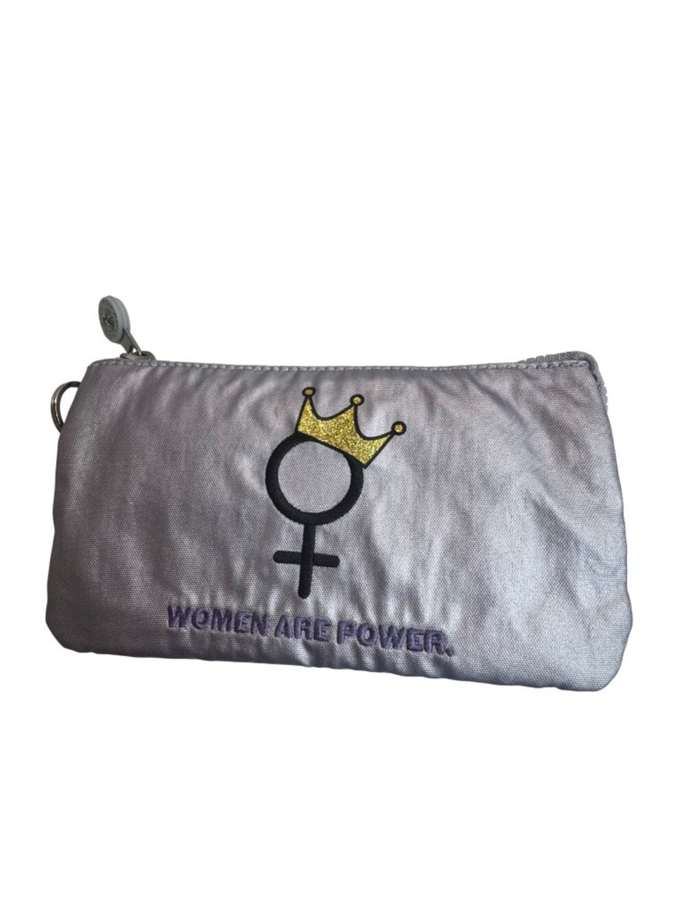 Kipling Metallic Silver Women Are Power Pouch Zipper & Key Rings Organizer